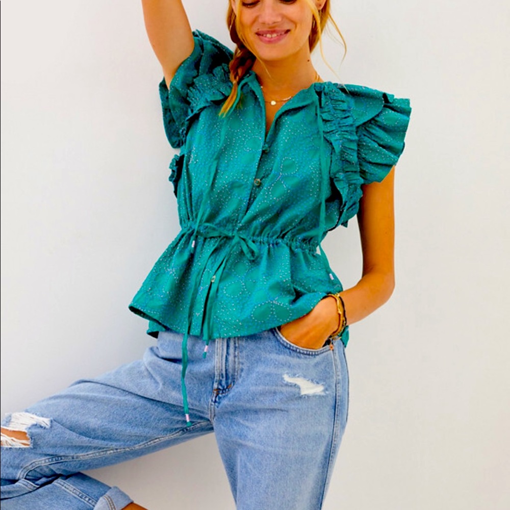 Anthropologie Maeve ruffled button down blouse